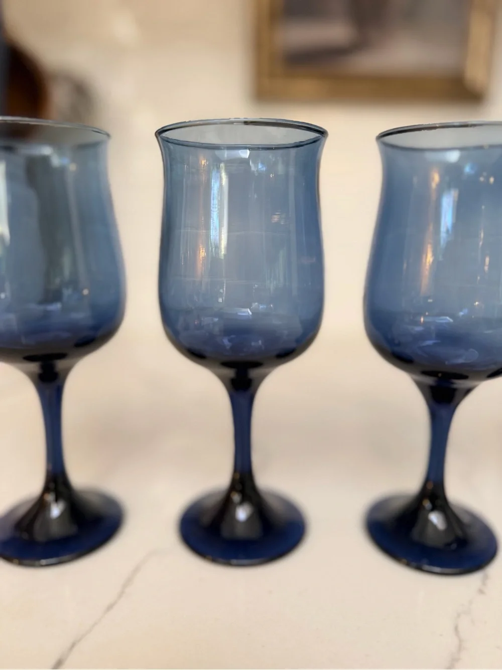 Libbey Blue Stemmed Wine Glasses - Set of 4